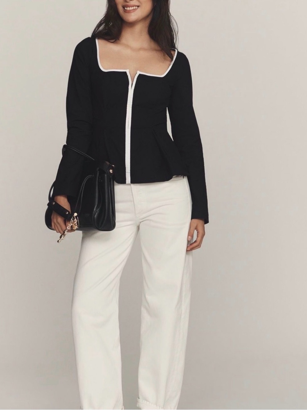 Maeve Square-neck contrast trim  Shirt top Anthropologie NWT